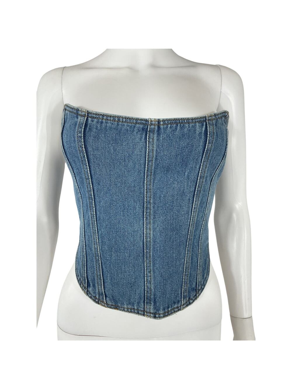 Magda Butrym Structured Blue Denim Bustier Top Size 34 EU / US 2 NWT